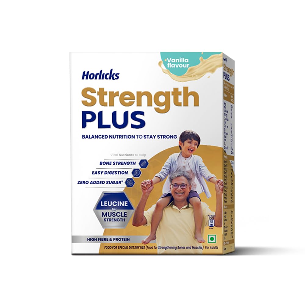 

Horlicks Strength Plus Vanilla Powder 350g High Protein High Fibre Balanced Nutrition for Adults