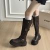 Platform Boots Women's Knee Boots 2025 New Spring and Autumn Retro Belt Buckle Small Tall Knight Boots