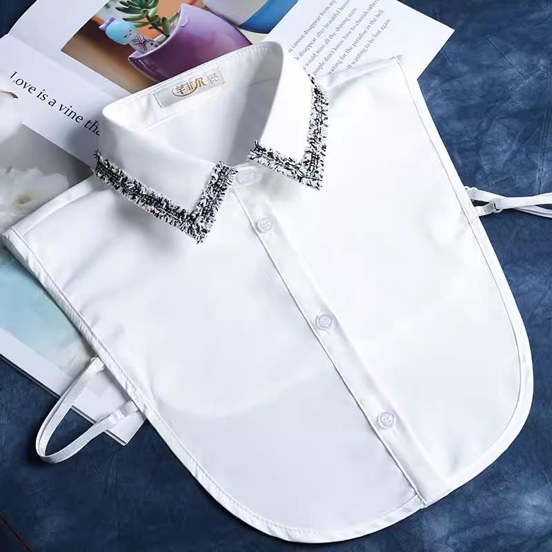 Vintage Piping Fake Collar Shirt Women White Detachable Collar Fake Women False Collars Woman For Ladies Sweater Half Shirt Tie