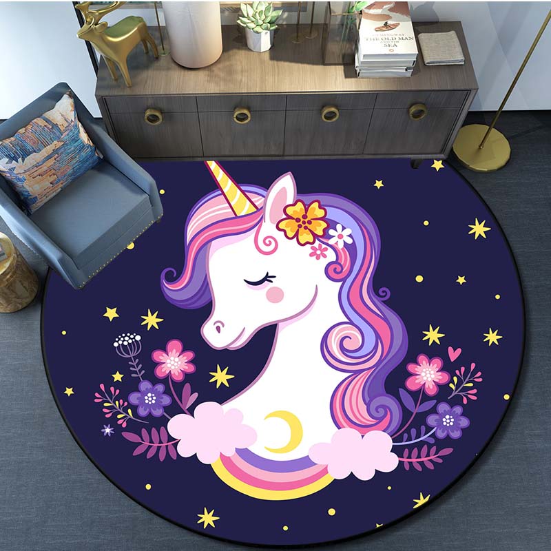 Mermaid Unicorn Print Rug Cartoon Round Rug Kitchen Bedroom Rug Kids Room Play Mat Kids Play Mat Home Decor