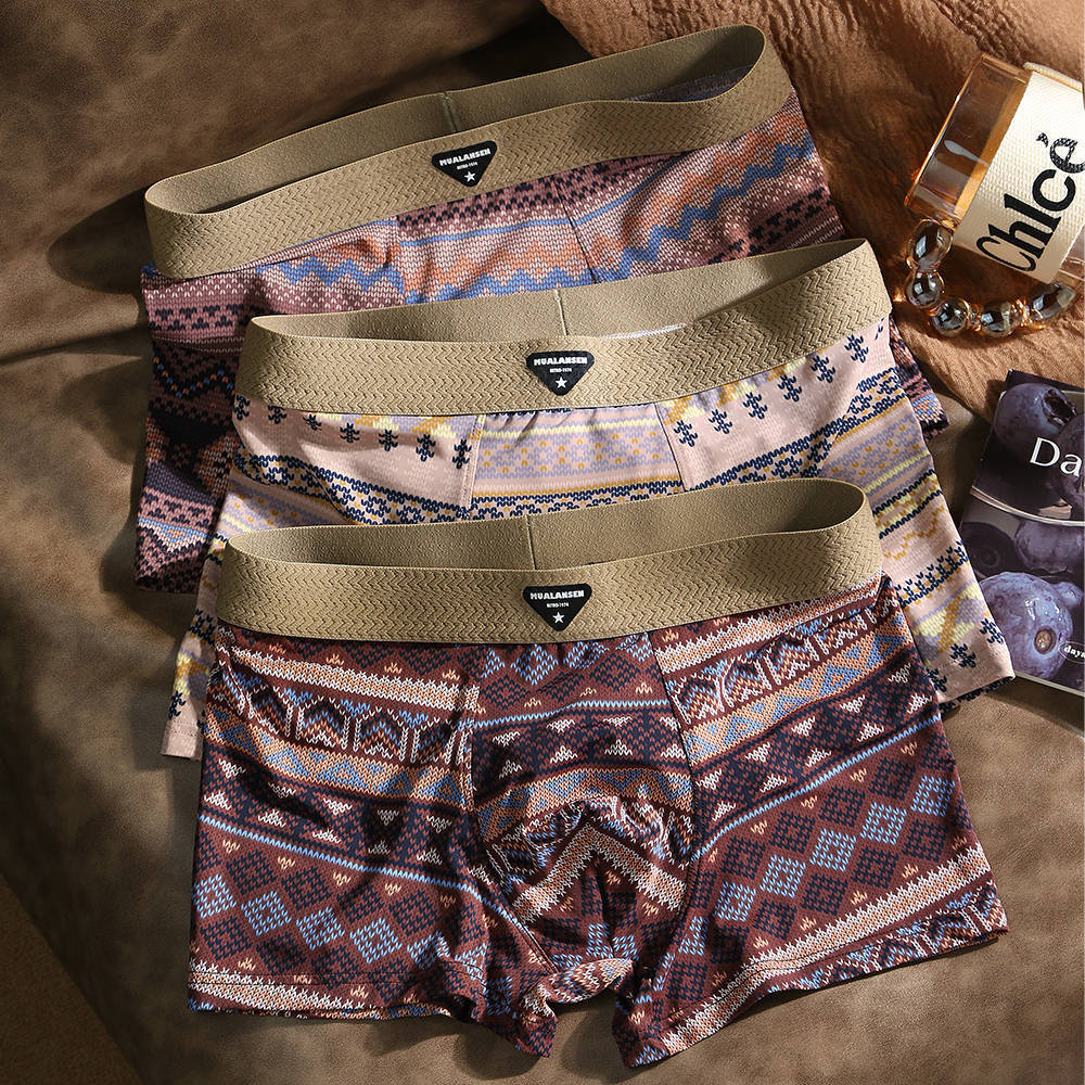 

3 шт. Ретро мужское нижнее белье Этнический стиль Ледяной шелк Мужское дышащее нижнее белье Летнее мужское плоское нижнее белье Боксеры-брифы 4XL