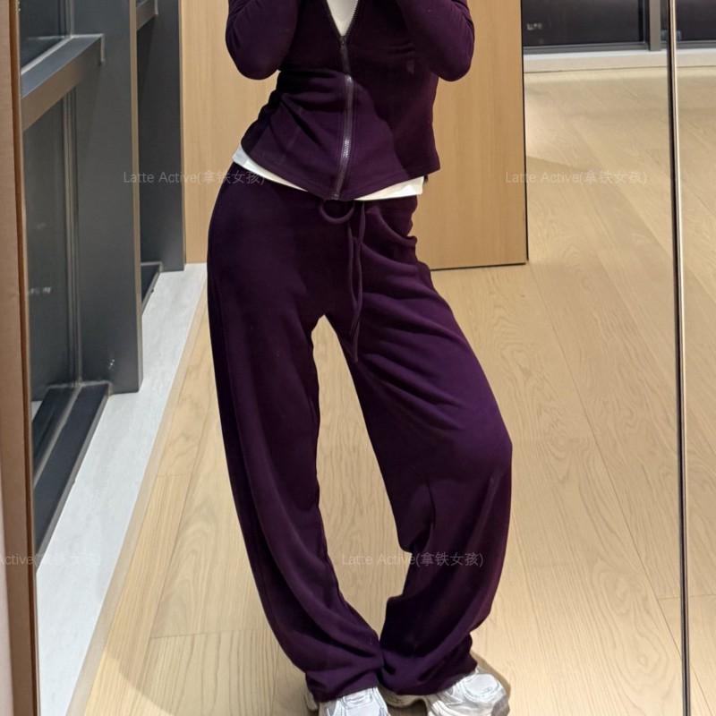 High-Waisted Drawstring Wide Leg Pants Women Soft Cotton Blend Warm Loose Fit Yoga Joggers Winter