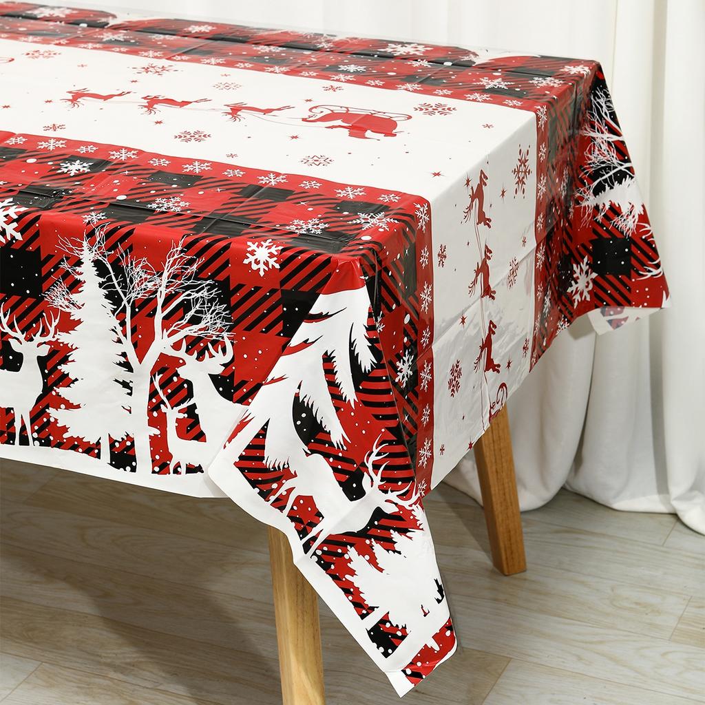 Christmas Plastic Tablecloth Plaid Xmas Tree Elk Table Cover Christmas Decorations for Home 2026 Navidad Noel Gifts Table Decor