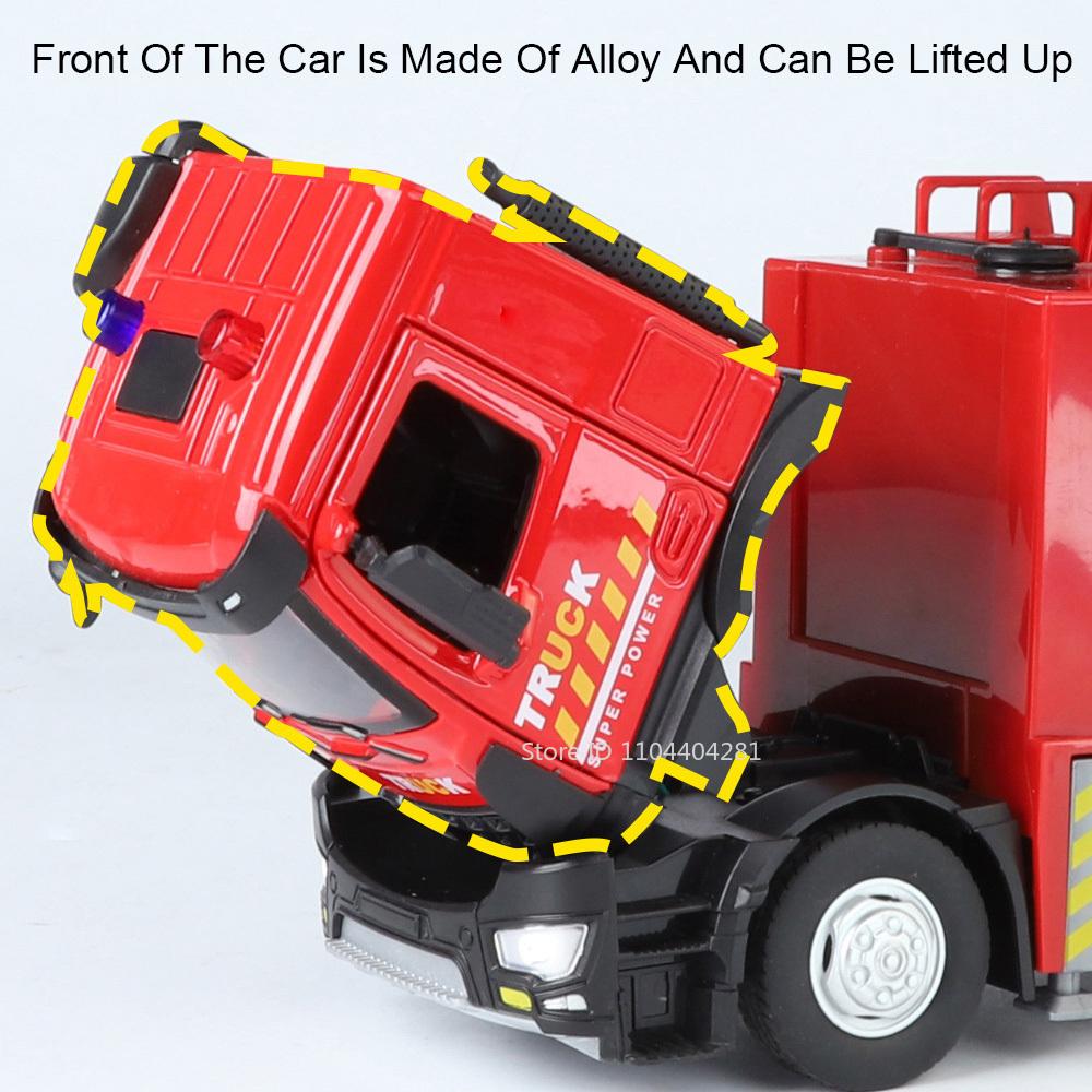 1:24 Ladder Water Tank Fire Truck Alloy Sprinkler Sweeper Model Toys Car Doors Opened Sound Light Pull Back Vehices Boy Kid Gift