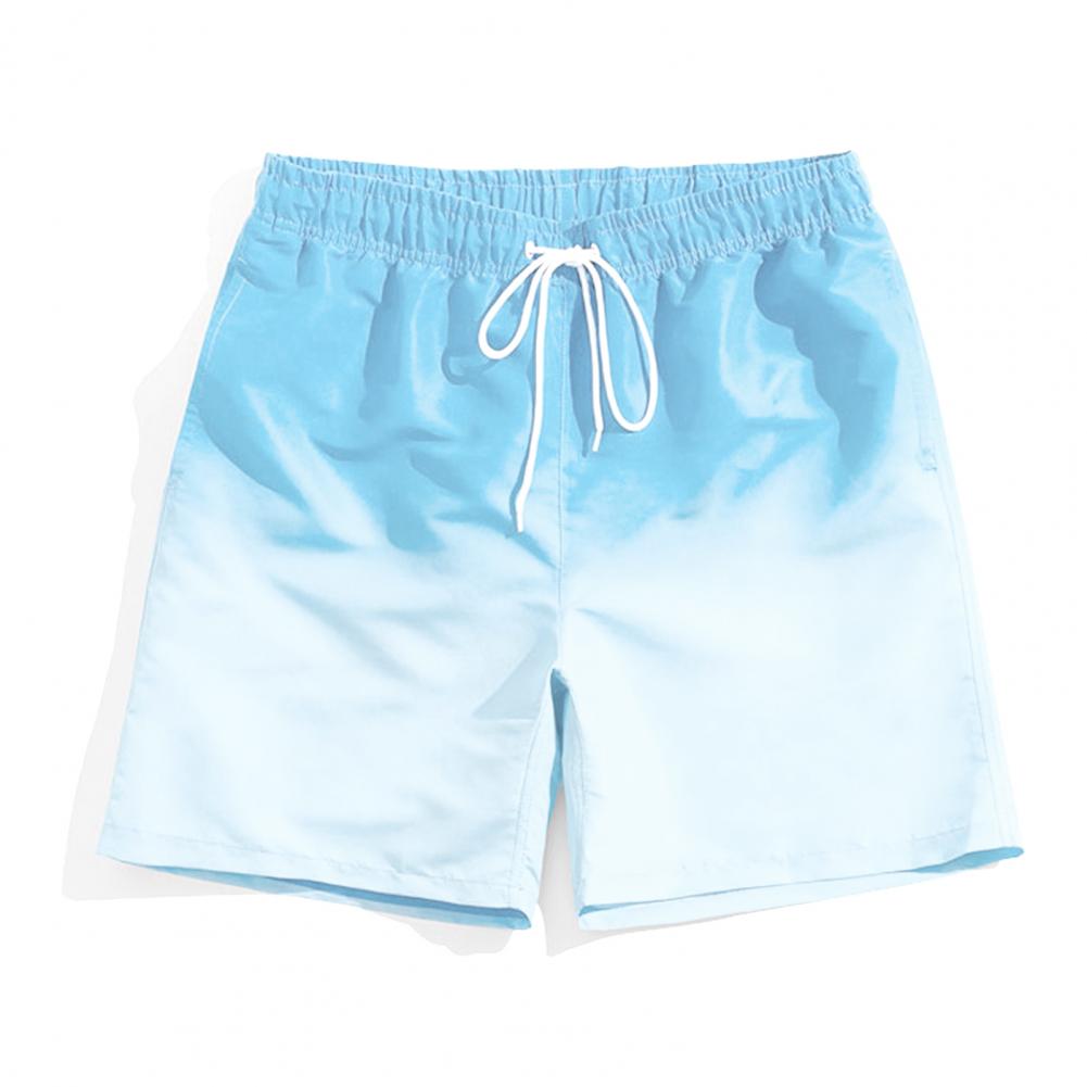 Men Beach Shorts Gradient Contrast Color Drawstring Elastic Waist Casual Daily Wear Pockets Thin Knee Length Summer Shorts Men V