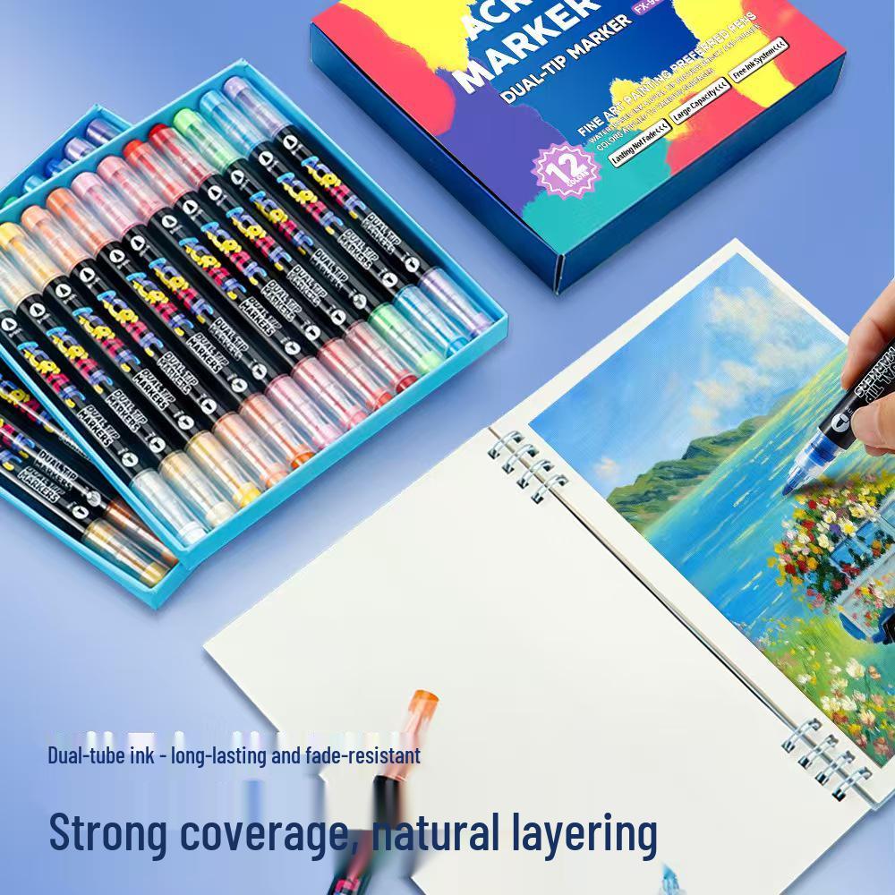 Doppelspitzen-Flüssigacryl- und Aquarellstift-Set für Glasmalerei - Wasserdicht, Weiche & Harte Spitzen