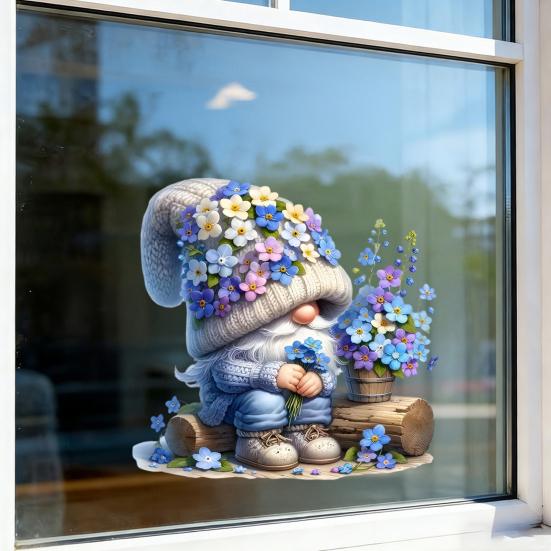 Forget-Me-Not Gnome Window Decal Static Window Sticker Waterproof Removable Window Cling for Living Room Bedroom