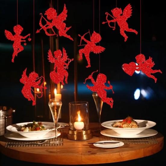 Alla hjärtans dag Cupido Hängande Dekoration Romantisk Cupidoformad Pappersklipp Hänge för Bröllopsdag Semesterfest Dekoration