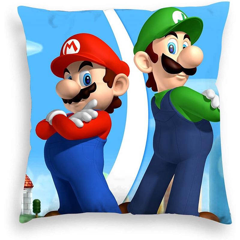 Super Mario Kissenbezug Mario-Themen Kissenbezug aus kurzem Plüsch Für Autodekoration Wohnzimmerdekoration 45*45cm