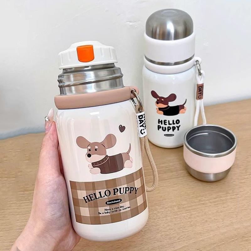 Cute Cartoon Puppy Thermos Stainless Steel Bottle With Tea Separation Vacuum Insulation Water Cup Portable Direct Drinking Cups