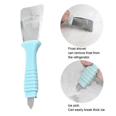 2Pcs Fridge De-icer Ice Scraper Stainless Steel Refrigerator Ice Shovel with Handle Three-layer Arc Design Freezer Cleaning