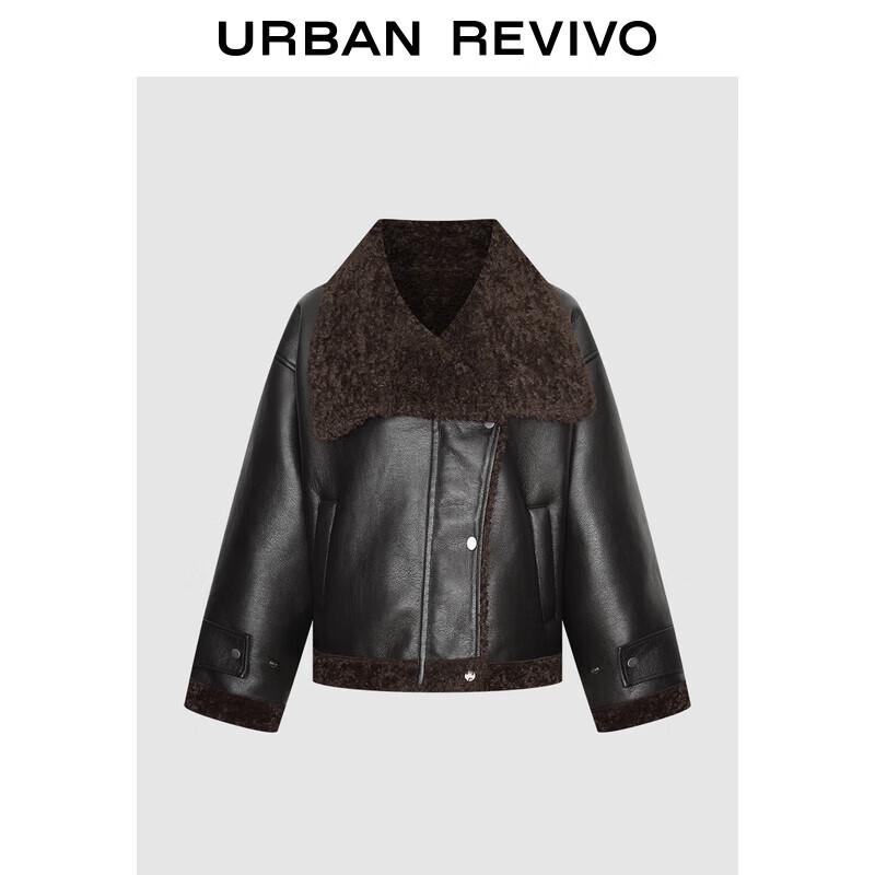 

Женская плюшевая куртка UR с лоскутной отделкой из ПУ на кнопках S