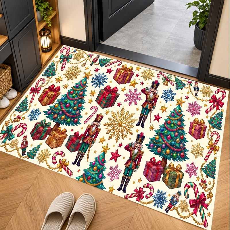 Christmas Theme Floor Carpet, Soft Area Rug, Xmas Indoor Home Holiday Decoration