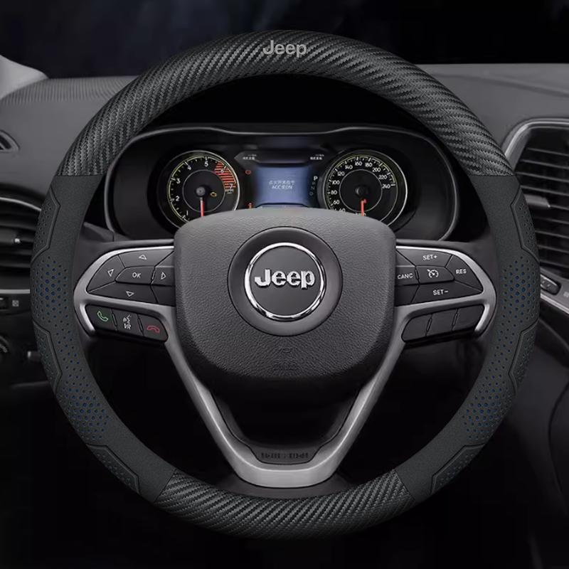 Car Carbon Fiber Leather AntiSlip Steering Wheel Cover Jeep Grand Cherokee Wrangler Renegade Patriot Commander Compass Gladiator
