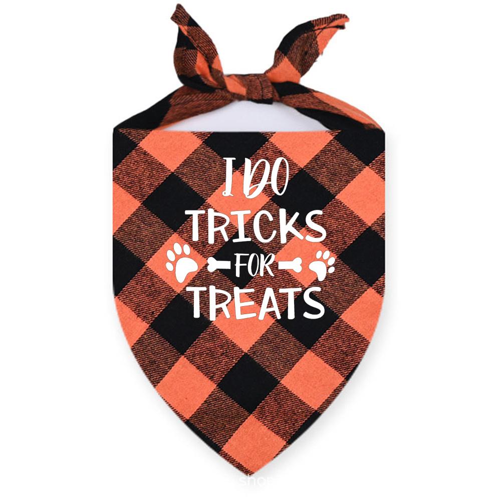 Happy Halloween Dog Bandanas Classic Plaid Fall Holiday Pet Bandanas Scarf Triangle Bibs Kerchief Gift Decoration for Dog Cat