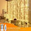 USB 3x1M Curtain String Lights 100 LED Fairy Lights with Remote Control 8 Modes Copper Wire for Room Window Christmas Wedding Party Decor