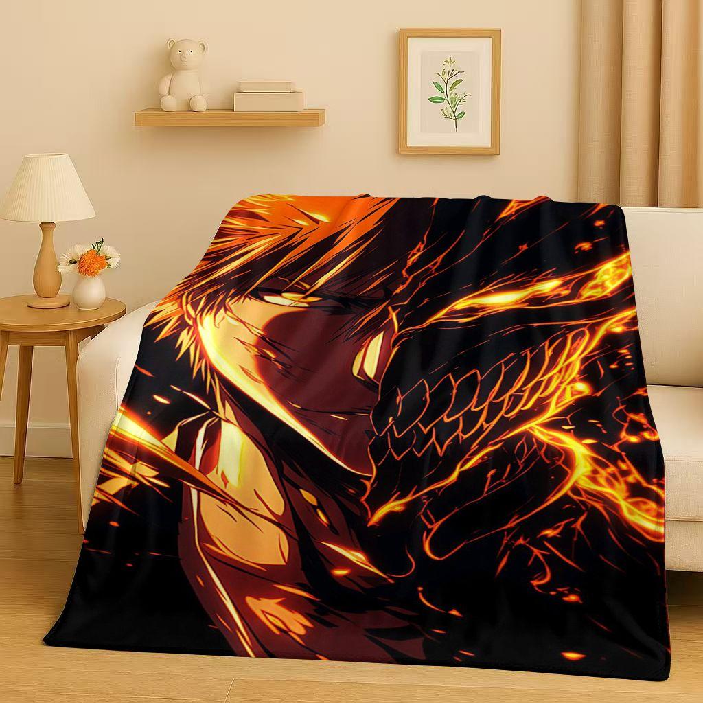 Anime Bleach Kurosaki Ichigo Cartoon Flannel Blanket,Ultra Soft Warm Plush Throw for Home Bedroom Bed Sofa Cover Travel Kid Gift