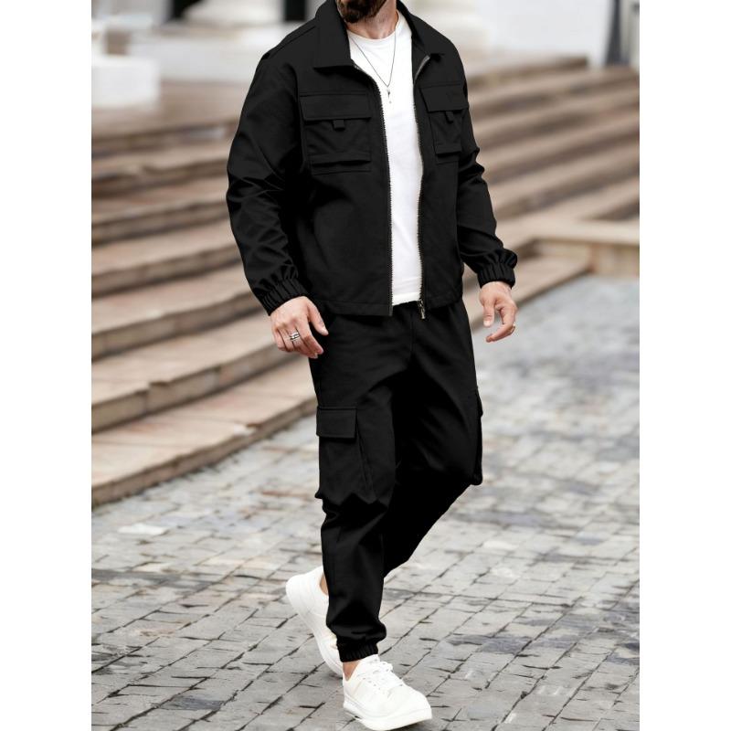 Set da Uomo Vintage Americano Aviatore Lavoro Largo Giacca con Collo a Revers e Pantaloni Lunghi