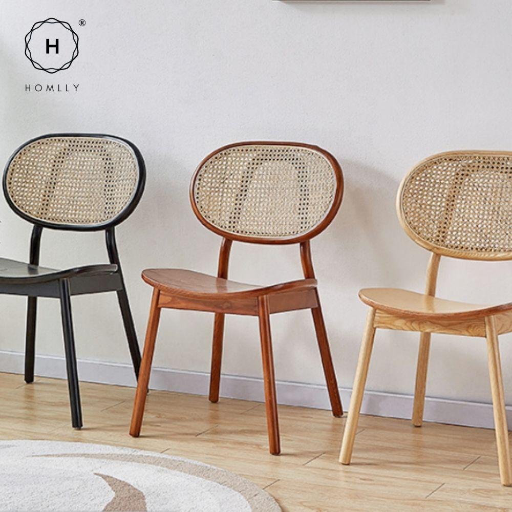 Homlly Ika Mid Century Wooden Rattan Cane Dining Chair