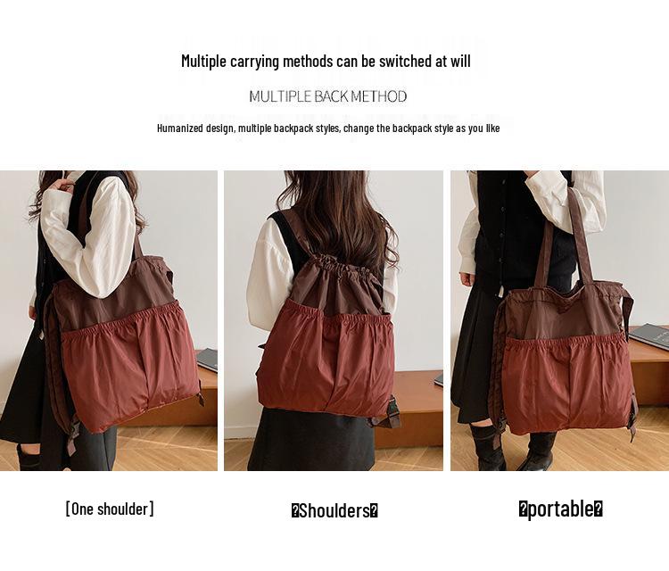 Korean Style Foldable Waterproof Polyester Drawstring Backpack - Large Capacity Shopping Bucket Bag