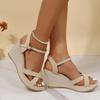 2025 New Casual Simple Versatile Wedge Thick-soled Round Toe Strap Sandals Fashion Roman Shoes for Women Heels Women
