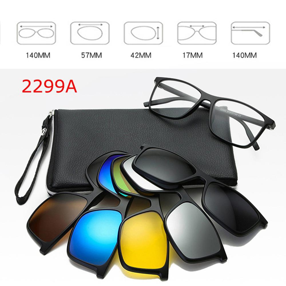 6 In 1 Polarized Sunglasses Men Women Magnetic Clip On Glasses TR90 Optical Prescription Eyeglass Frames Magnet Clips