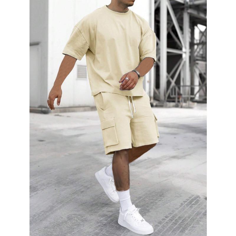 Men's Casual Summer Tracksuit with Short Sleeve Tee Utility Shorts