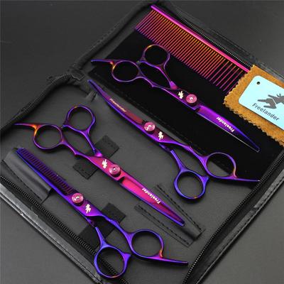 6 Ch 7 Ch Purple Cat Groomg Tools Kit Pet Shears Dog Scissors Profional Straight Thng Curved H Scissors Comb Set