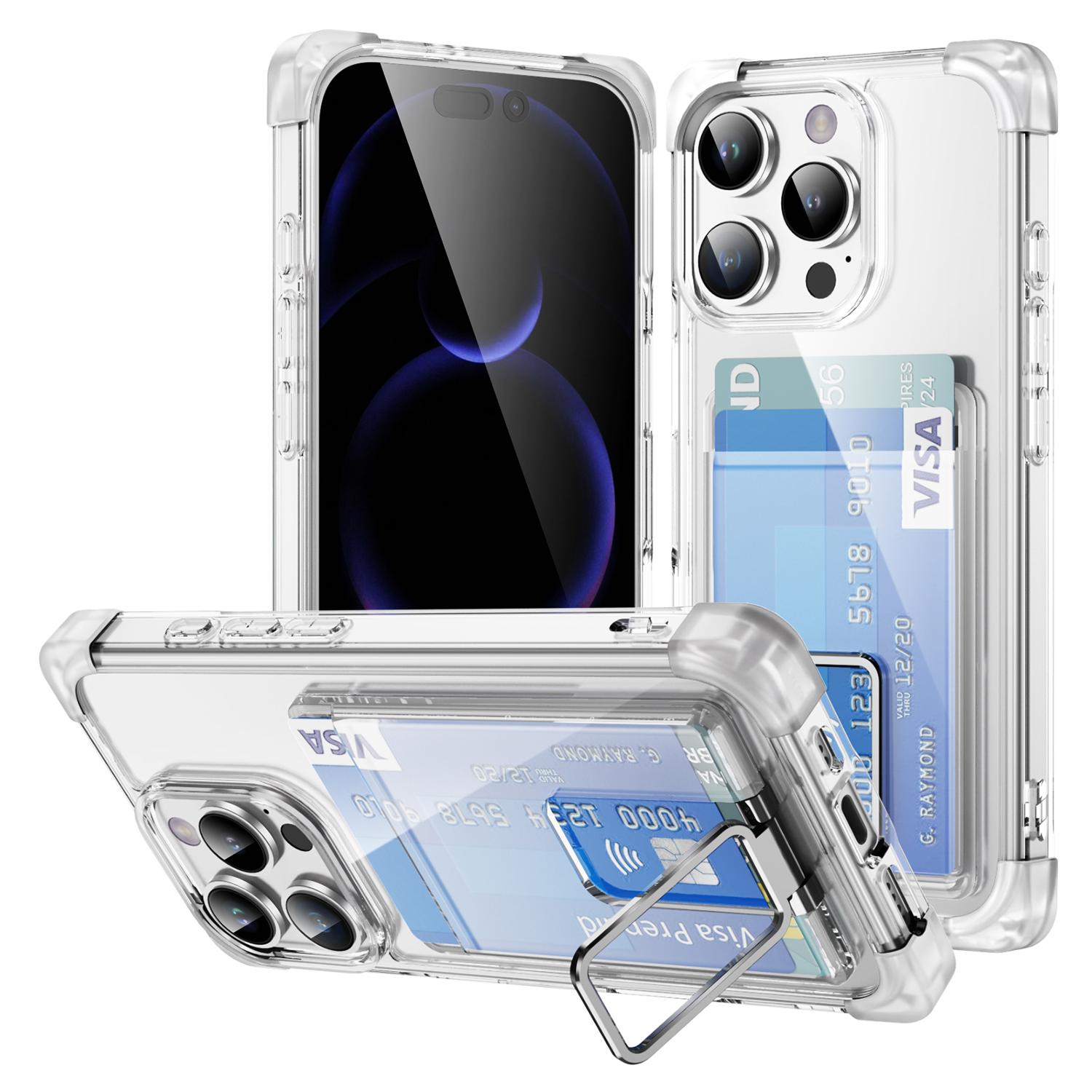 

Чохол для iPhone 16 Pro Max з посиленими кутами, ТПУ + акрил, з підставкою та тримачем для карток Transparent