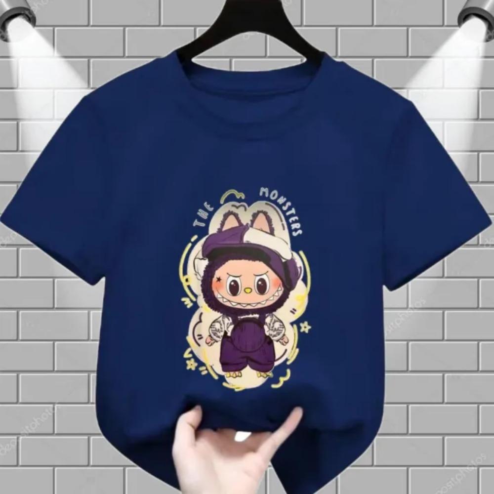 

Summer Children s T-shirt Cartoon Labubu Artist Print Girl Round Neck Short Sleeved Casual Multi Color Children s Top 100