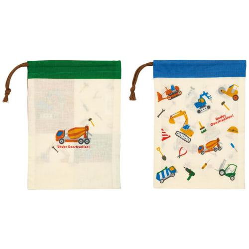 Skater Children's Lunch Bags, Set of 2, 15x20cm, Drawstring, Lunch Bags, Made in Japan, Working Vehicles, KB63W-A
