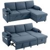 Corner Sofa Bed, L Shaped Sleeper Sectional Sofa with Reversible Storage Chaise, Blue