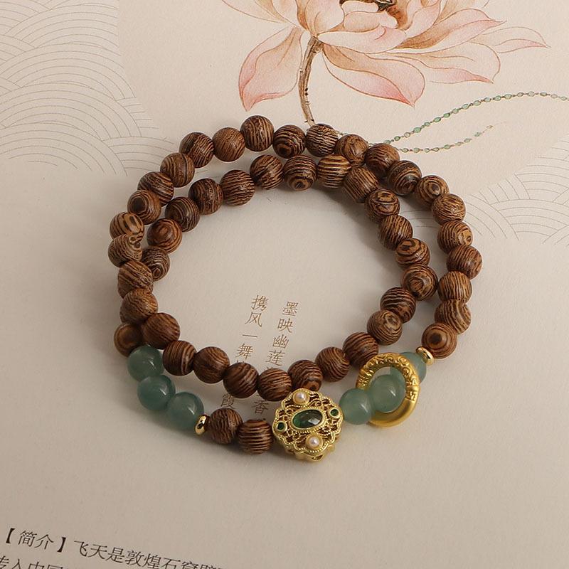 Natural Sandalwood Beaded Double Circle Bracelet, Good Luck, Exquisite Blue Water, Jade Lucky, Nafu, National Style Transfer Bead Bracelet Batch
