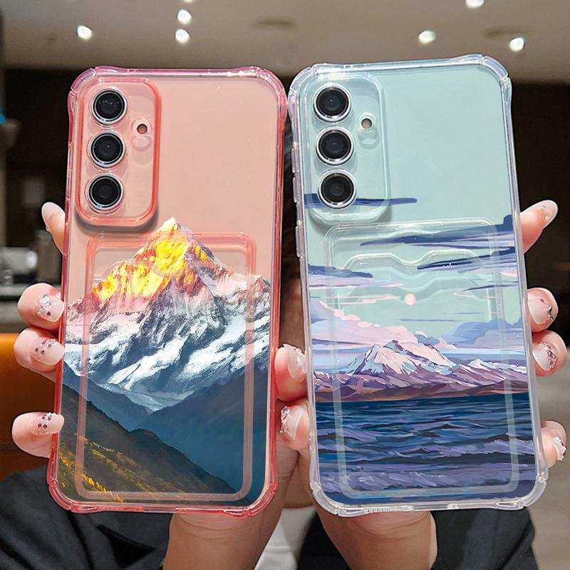 INS Mountain Sea Landscape Case For Samsung S26 S25 S24 Ultra S23 S22 S21 FE A54 A15 A35 A55 A16 A26 A36 A56 A17 A37 A57 5G Card Slot Back Cover