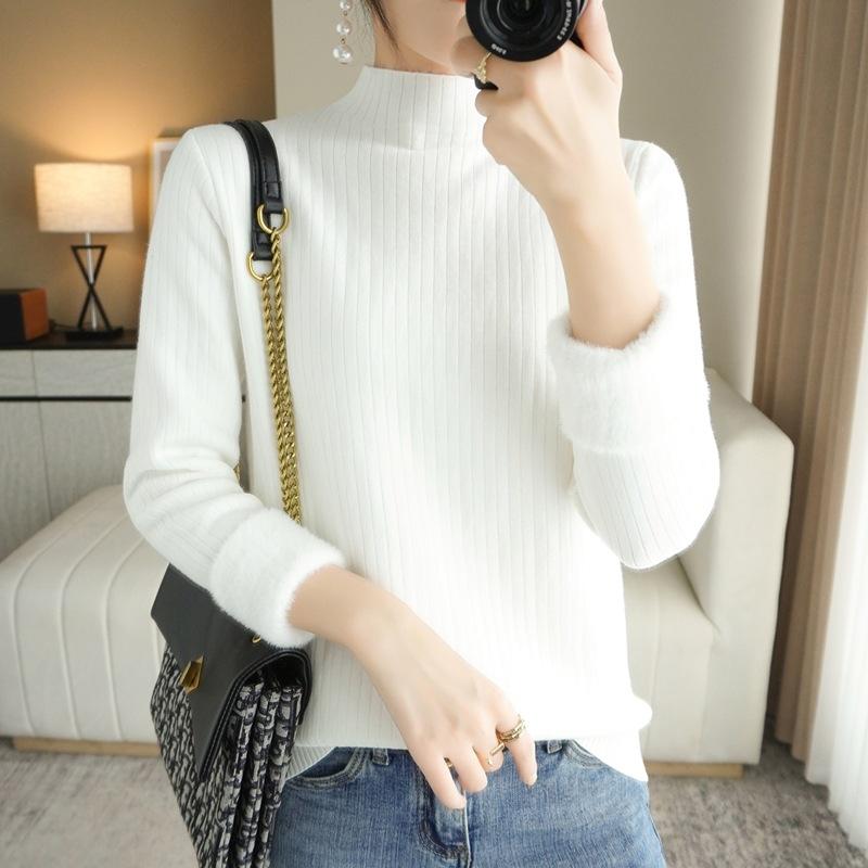 

Дизайнерский флисовый свитер с полувысоким воротником, базовая рубашка, женский осенне-зимний новый вязаный свитер, теплый и более толстый XXL белый