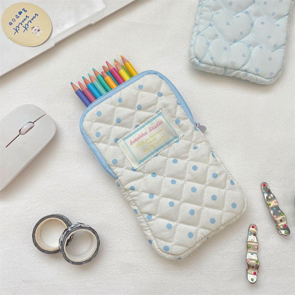 Cute Quilted Makeup Storage Bag Zipper Pencil Toiletry Organizer Stationery Storage