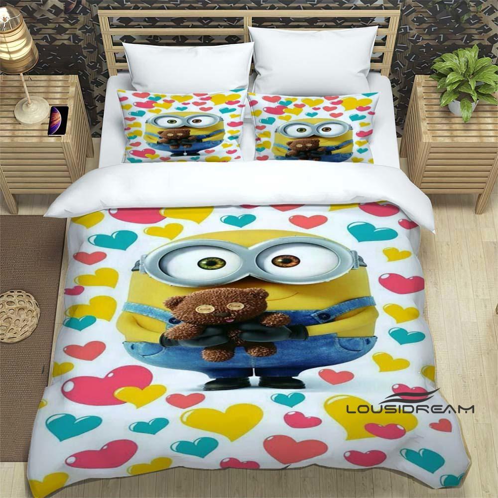 Trendy & Popular "Minions" Cartoon Print 3-Piece Bedding Set — Duvet Cover & Pillowcases (Suitable for Teens, Children, Boys &