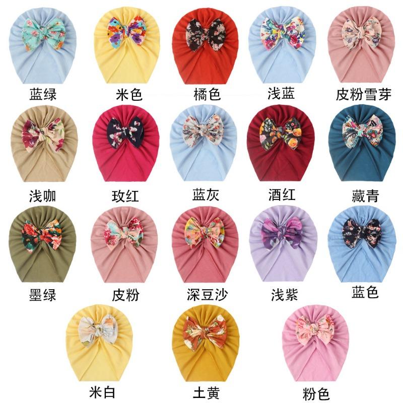 

New baby bow fetal cap, baby rimless printed knotted boneless hat, princess girl hat