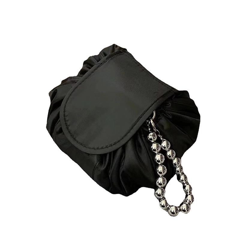 TikTok Style Portable Black Drawstring Makeup Bag for Easy Travel Storage