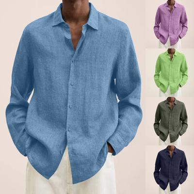 Designer Frühling Sommer Herren Casual Baumwolle Leinen Einfarbig Langarmhemden Lose Hemden
