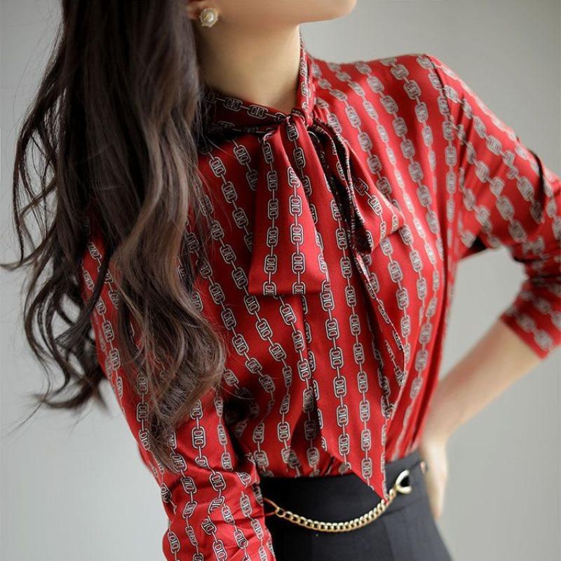 

Spring Autumn Women s Elegant Fashion Bow Shirt Ladies Long Sleeve Temperament Blouse Female Bottomed Top M