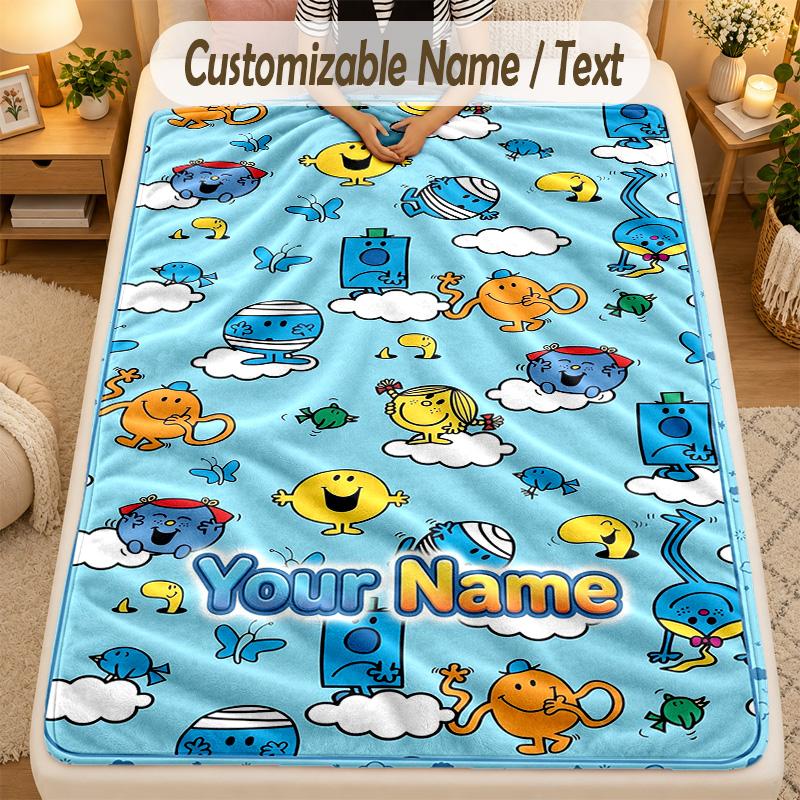Flannel BlanketMr. Men & Little Miss Custom Name Text Personalized Soft Warm Throw Blanket Home Decor Gift