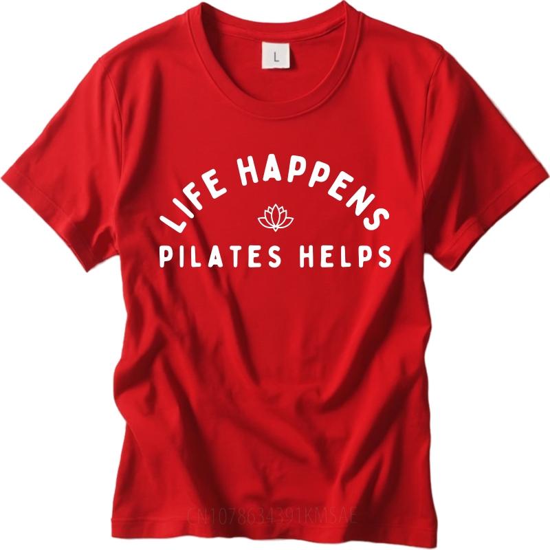 Модная летняя футболка для подростков Жизнь случается Пилатес помогает Короткий рукав Рок Круглый вырез Футболка Хип-хоп Дешевая футболка S