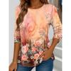 Summer Women's T Shirt Floral Graphic Plants Stylish Casual Long Sleeve T-shirts Round Neck Regular Tops Flower Printed Pullover
