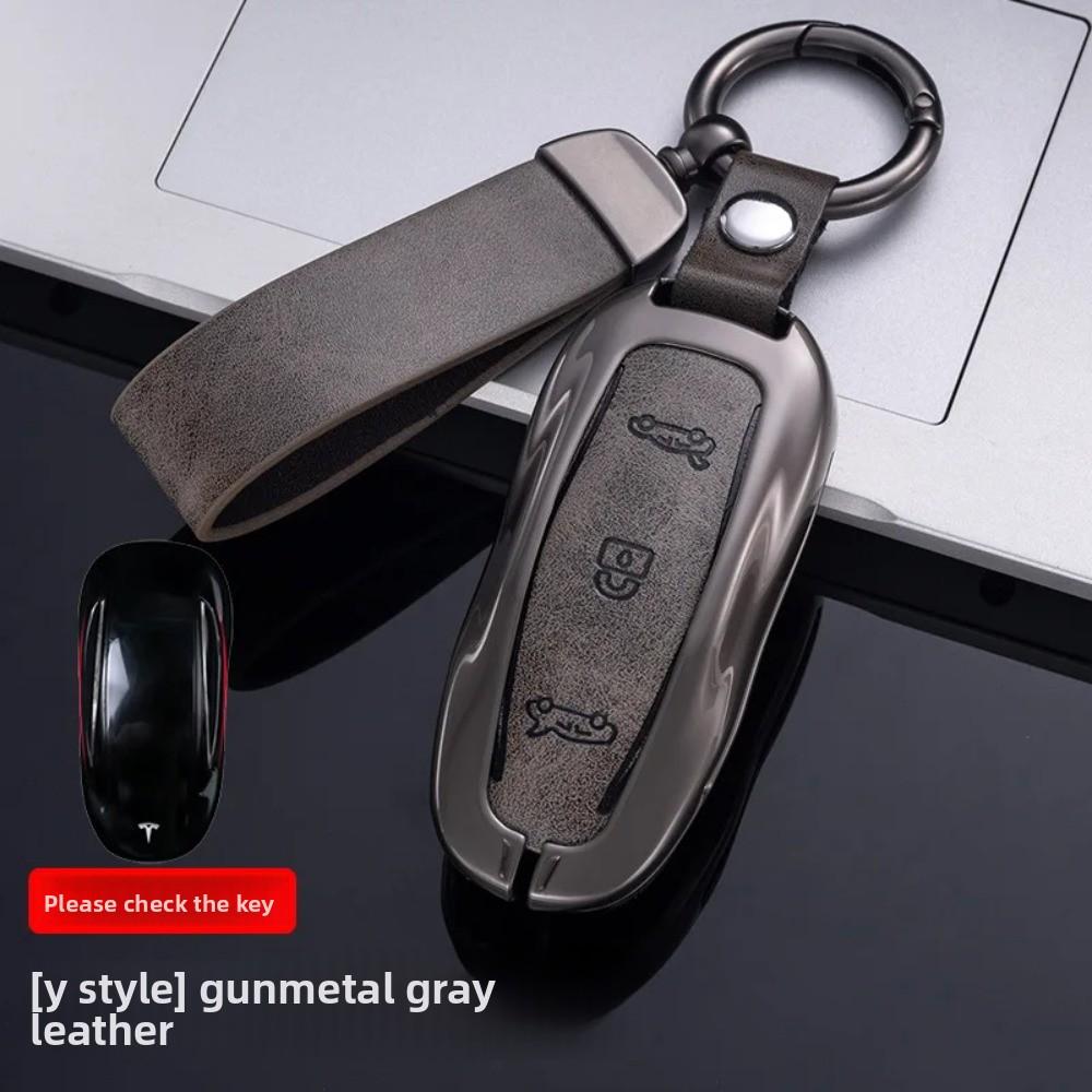 Car Zinc Alloy Leather Key Case Cover Holder for Tesla Model 3 Model S Model Y Model X Protector Keychain Interior Accessories