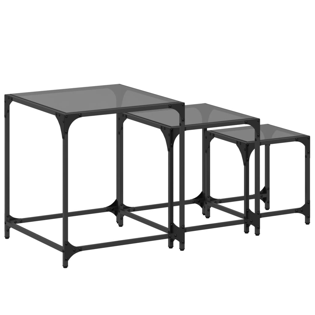  Coffee Tables That Slide Under Each Other, 3 Pieces, Black Glass Top