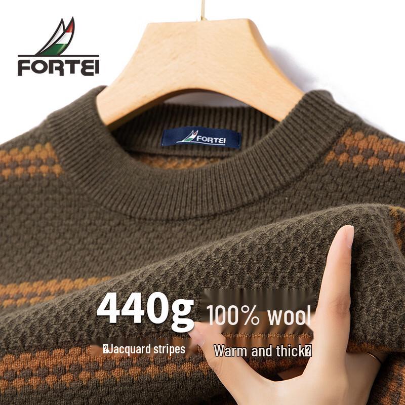 

Men s 100% Merino Wool Jacquard Stripe Round Neck Sweater 50