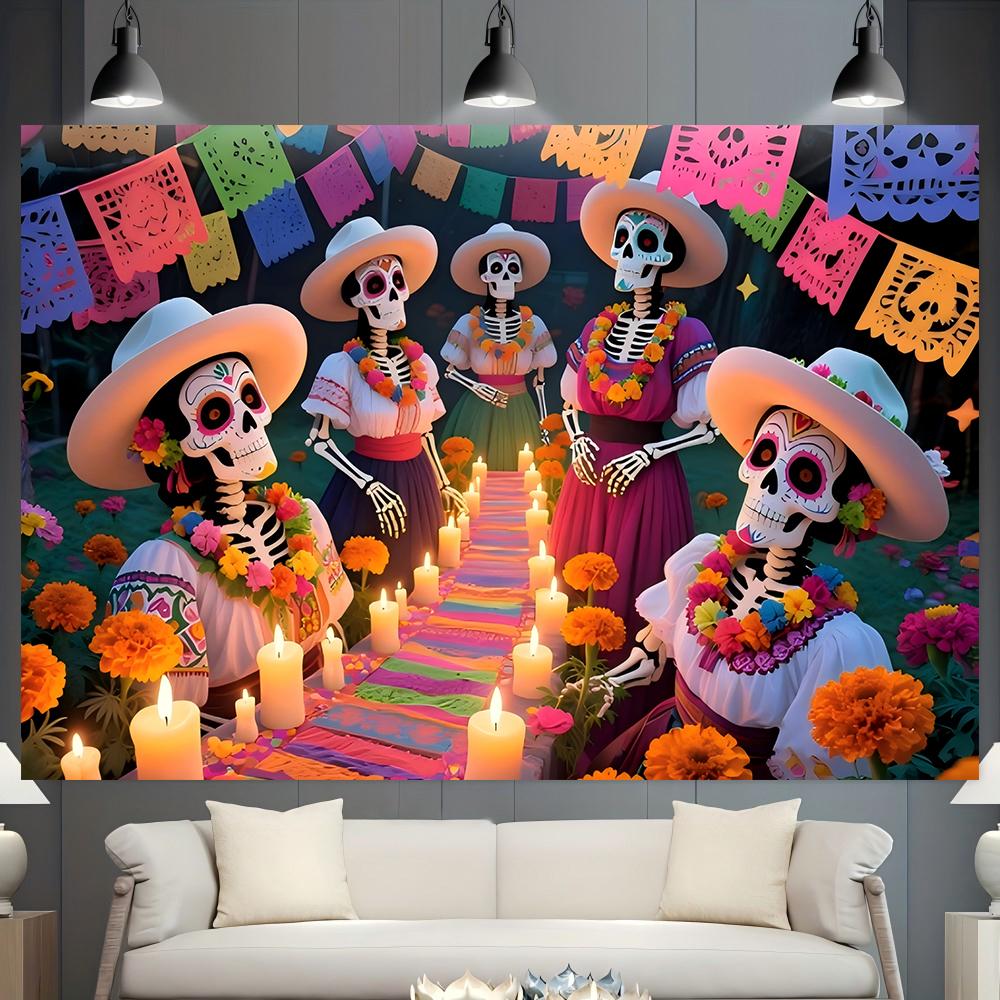 1pc skull talking backdrop banner suitable for horror party Day of the Dead decoration holiday celebration
