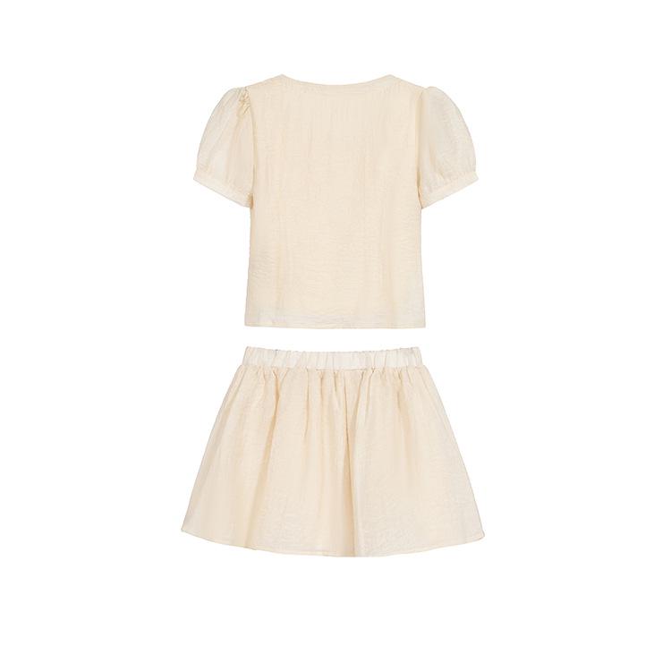 2026 Spring/Summer French Square Neck Short Sleeve Shirt & A-line Skirt Shorts Textured Fashion Set for Women
