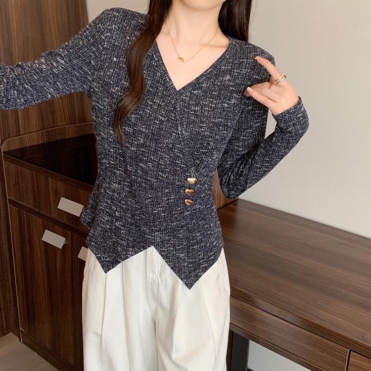 

Elegant Cross Neck Irregular Knit Top for Plus Size Women - Long Sleeve 4XL королівський синій колір